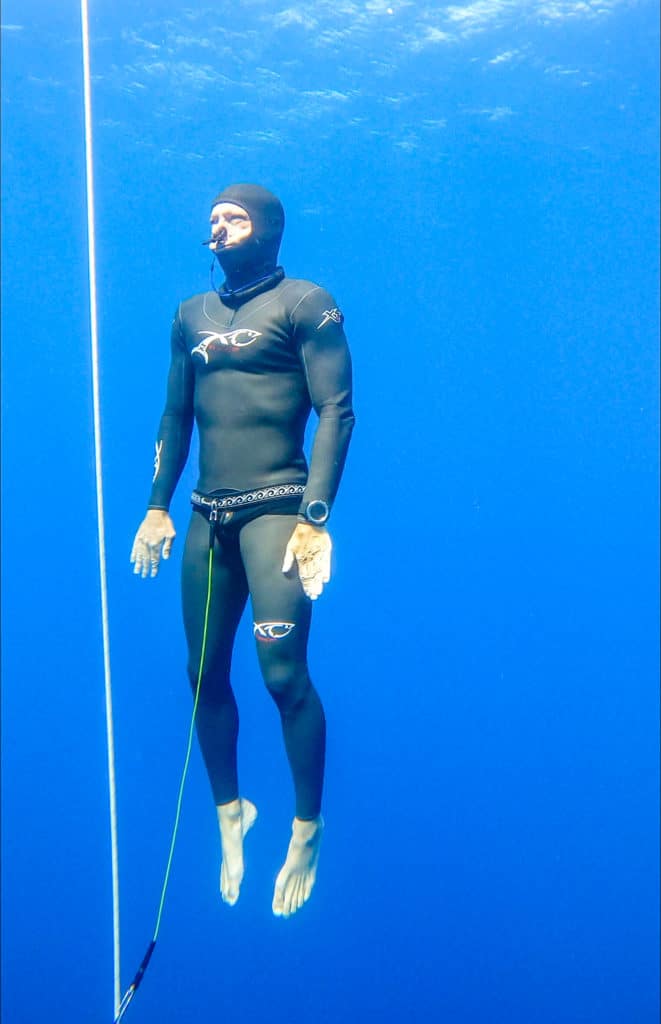 Tom Peled ascending from a freedive.