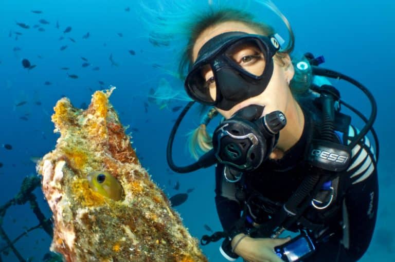 female diver looking into the camera