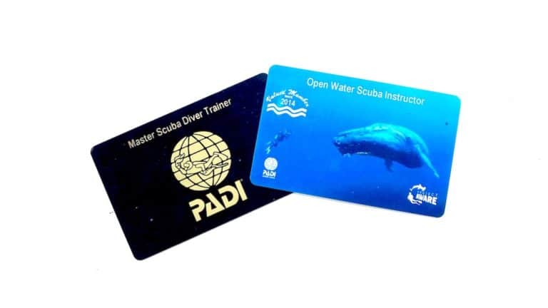 PADI scuba diving certification cards